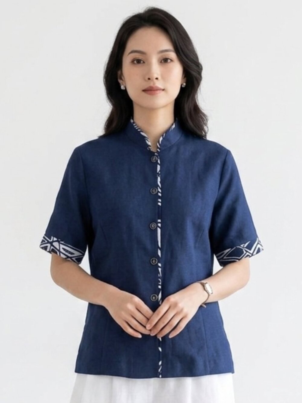 Nikki High Seas Blouse Shacket Blue Short Sleeves Minimalist Nautical 16 NWT